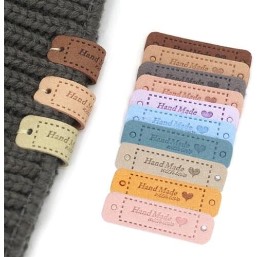 20Pcs Handmade Labels For Clothes Leather Label Tags Handmade With Love Sewing Crafts Hand Made DIY Hats Bags Shoes 56*15MM