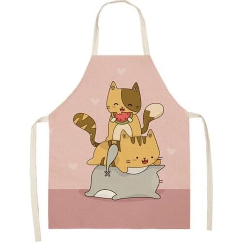 Cotton Linen Cartoon Cat Printed Sleeveless Chef Cooking Aprons Kitchen Accessories 68*55CM
