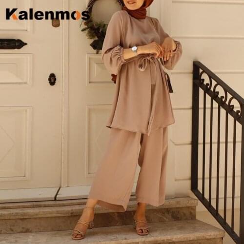 Eid Two-piece Muslim Sets Abaya Turkey Hijab Dress Ramandan Caftan Kaftans Islam Clothing 2 Piece Set Women Musulman Ensembles