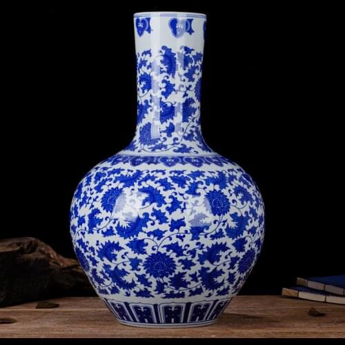 Classical blue and white porcelain large floor vase as home decoration