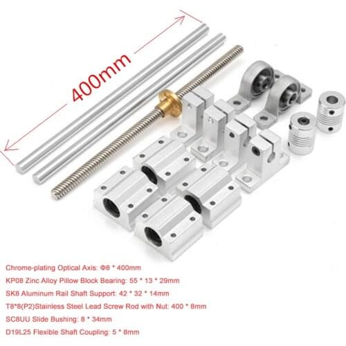 Sliding Rail Set 15pcs 400mm Optical Axis Guide Bearing Housings Linear Rail Shaft Support Screws for Engraving machine Lifts