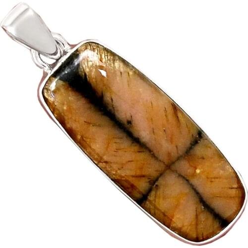 Genuine CHIASTOLITE Pendant 925 Sterling Silver, 46.9 mm, AP6332