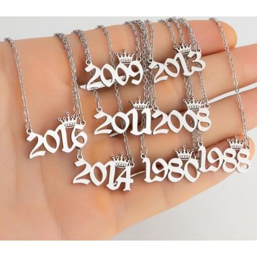Lyvior New Style 2000-2019Year Crown Number Pendant Sliver Jewelry Stainless Steel Necklace Female Design Birthday Gifts
