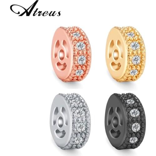 Atreus 5pcs/lot 6mm Copper Steering Wheel Round Beads White AAA Cubic Zirconia Beads Charms For Jewelry Making DIY Accessories