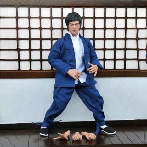 1/6 Scale Male Blue long-sleeve Tang suit + blue pants kung fu Clothes Suit For 12" Action Figure Body DIY