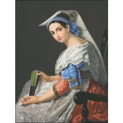 Lady With Fan Elegant Woman Cross Stitch Kits Crafts Top Quality Embroidery Needlework DIY 14CT Canvas Unprinted Decor Handmade