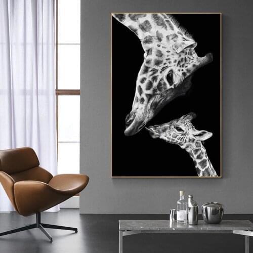 Africa Giraffe Black and White Animal Wall Art Posters Animal Canvas Print Paintings Picture for Living Room Bedroom Decorative
