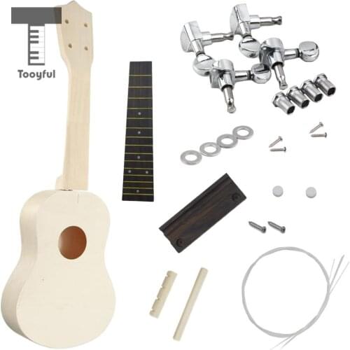 Tooyful 21'' Unassembled Wooden Ukulele Guitar Uke Kit with Musical Accessories for Guitar DIY for Beginners Basic Players