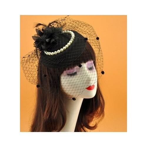 New Black Veils For Bridal Wedding Net Birdcage Veils Vintage Pearls Hats Dinner Party Charming Wedding Veil 2021