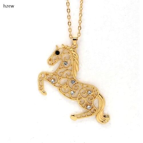 Hzew new two colors crystal runnig Hollow cute horse pendant necklace horse animal necklaces gift