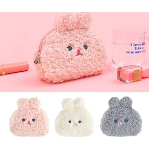 New Arrival Women Girls Cosmetic Storage Bag Fleece Plush Coin Purse Rabbit Money Bag Cute Soft Make Up Bag