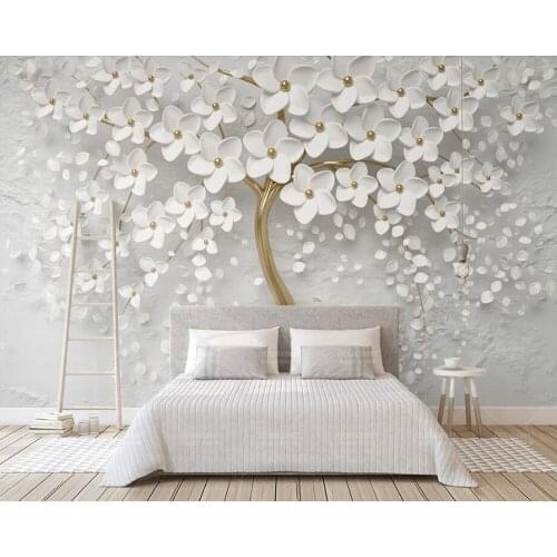 Beautiful white flowers 3d embossed wallpaper mural papel de parede,living room tv sofa wall wedding room wall papers home decor