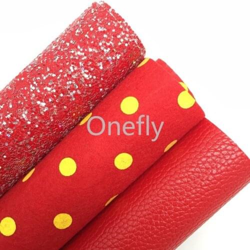 Onefly RED Chunky Glitter Leather, Litchi Faux Leather Glitter Fabric Sheets For Bow DIY handbags shoes AQ005