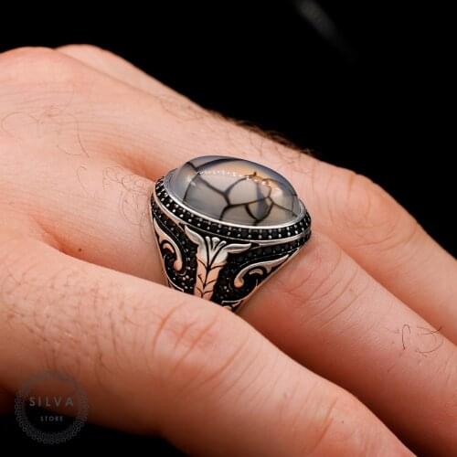 Original Sterling 925 Silver Mens ring With Agate Stone. Man Jewellery All Sizes Are Available