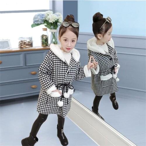 Velvet Coat For Girl Plaid Hooded Girl Coats Outerwear For Girls Warm Childrens autumn Winter Clothes For Girls 8 10 12 13