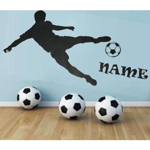 Personalised Name Football Player Silhouette Play Wall Stickers Boy Bedroom Home Decor DIY Custom New Design huang 6921