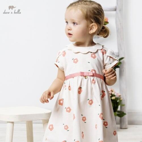 DB16473 dave bella summer baby girls cute bow floral print dress children fashion party dress kids infant lolita clothes