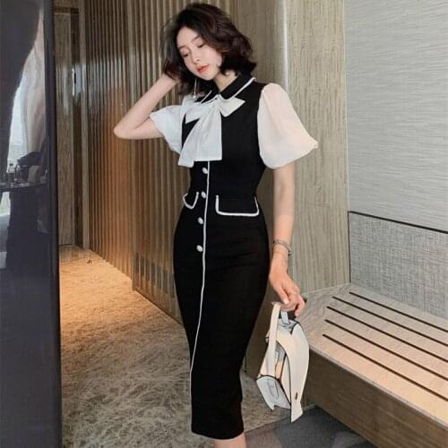 Summer Women Short Lantern Sleeve Peter Pan Collar Black Elegant Dress Sexy Party Office Dresses Vestidos Vintage Bandage Dress