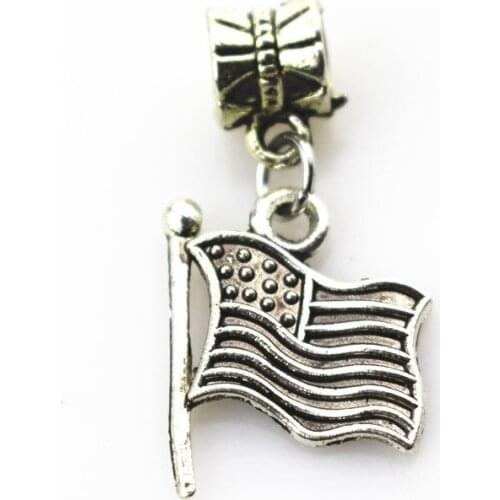 20pcs/lot America flag charms hanging bead charm big hole pendant beads charm fit pando bracelet diy jewelry dangle charms