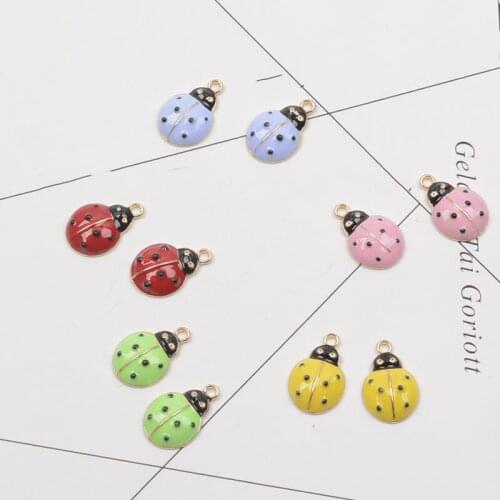 10pcs 21x14mm Alloy Gold Insect enamel ladybird beetle Ladybug charms Key pendants Link Diy Ear Jewelry metal Alloy Accessories