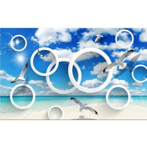 Custom photo wallpaper for walls 3 d murals Mediterranean style blue sky and sea circle seagull 3D background wall papers decor