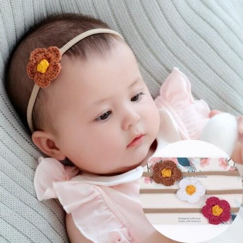 Baby Girl Kintted Flower Headband 3pcs/set Stretchy Nylon Headbands for Girls Cute Floral Headband Set Kids Hair Accessories