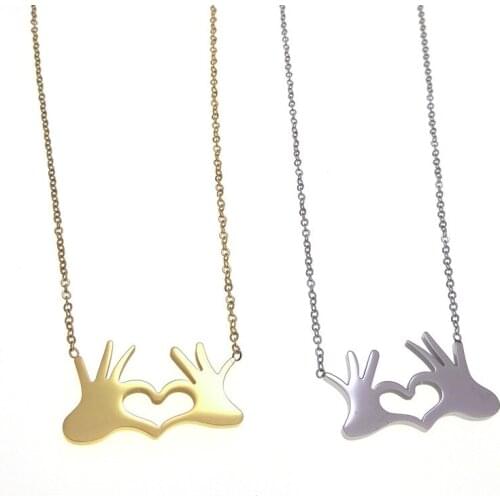 Simple Creative Sign Language Heart-shaped Pendant Necklace Trend Elegant Girl Stainless Steel Necklace Charm Lady Birthday Gift