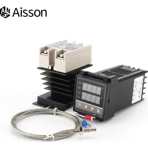 REX-C100 Temperature Digital Display Controller PID 110V-240V +40A SSR Relay+1M K Thermocouple Probe+Heat Sink