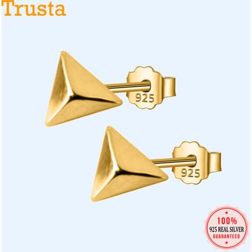 Trusta 1Pair 925 Sterling Silver Jewelry Stud Earrings Small Gold/Silver Triangle Earring Cool Gift For Girls Teens Lady DS1332