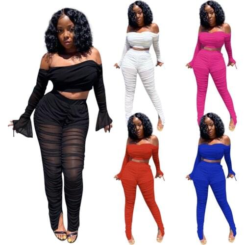 Mesh Perspective Two-Piece Set Womens Streetwear Nightclub Elegant Suit Sexy Women Two Piece Outfits Bulk Items Wholesale Lots