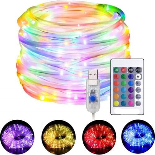 LED Rope Lights Changing String Lights 4 Modes 16 Colors USB Powered Rope Tube Light with Remote Waterproof for Christmas Party