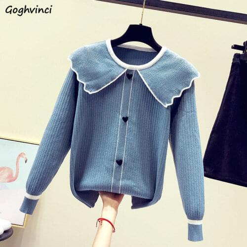 Sweaters Women Autumn O-neck Ruffles Patchwork Buttons Womens Sweet Womens Top Pullovers Korean Style 5 Colors Elegant Casual