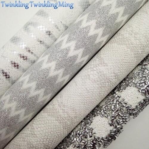 Silver Glitter Fabric, Arrow Lace Glitter, Metallic Snake Faux Fabric Sheets For Bow A4 21x29CM Twinkling Ming XM009E