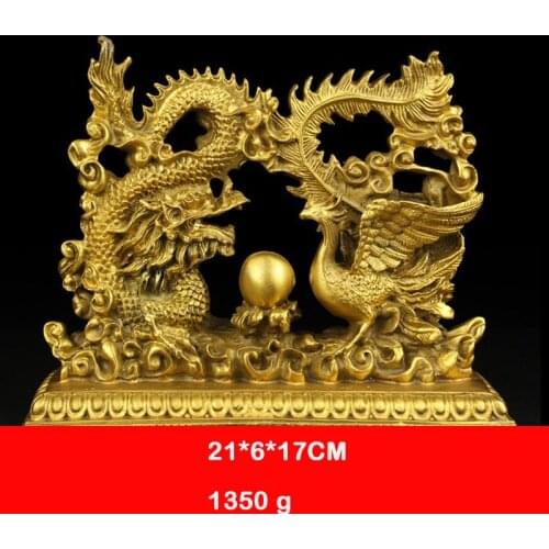 Pure copper dragon and phoenix ornaments home lucky decorations