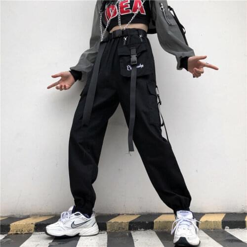 HOUZHOU Streetwear Women Cargo Pants Korean Fashion Elastic Waist Hip Hop Harem Pants Harajuku Techwear Joggers Trousers Female