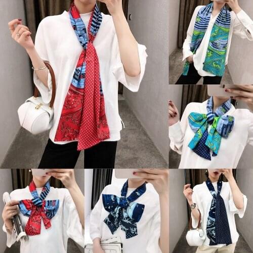 Narrow Long Silk Neckerchief Women Fashion Prints Scarves Wraps Head Hair Accessories 160*20cm for fashion clothes luxury brand