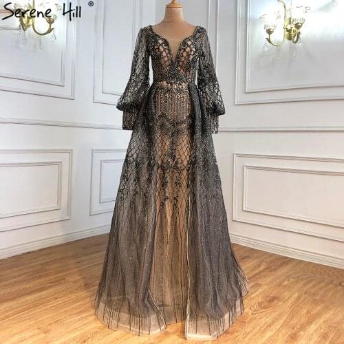 Muslim Grey Mermaid Evening Dresses Gowns 2021 Luxury Beading With Train For Woman Party Wear BLA71056 Serene Hill