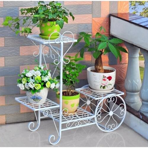 Cart Design Iron Flower Stand Plant Indoor Rack Garden Decor Bike Metal Floor Shelf Bear Heavy Weight