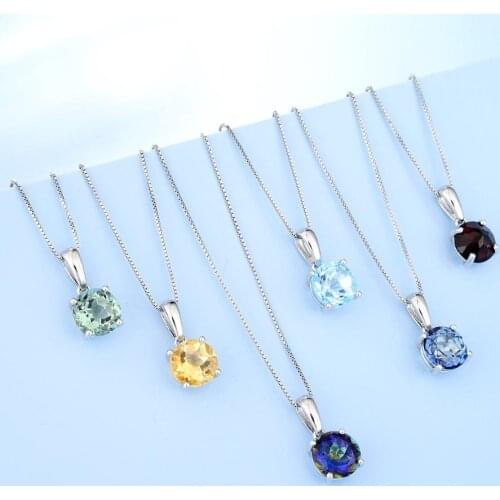 GEMS BALLET Natural Blue Topaz Gemstone Pendant Necklace For Women Jewelry 925 Sterling Silver Classic Round Birthstone Pendant