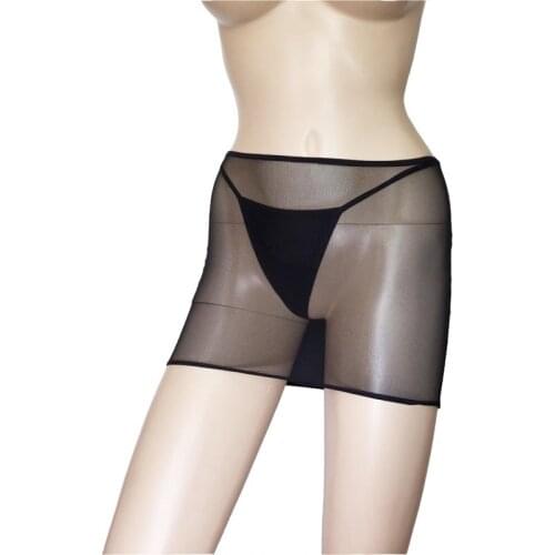 Womens Sexy Lingerie High Waist Black Sheer Opaque Mesh Bodycon Skinny Mini Skirt See Through with Thong Babydolls