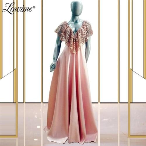 Pink Evening Dress Vestidos De Fiesta Lace Short Sleeves Formal Party Gowns 2021 Arabic Middle East Plus Size Women Prom Dresses