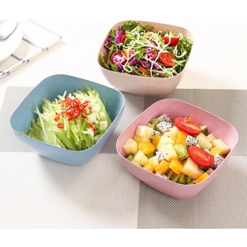 1Pcs ECO-Friendly Large Square Wheat Straw Bowl Fruits Salad Nuts Bowls Kitchen Tableware Soybean Snack Container