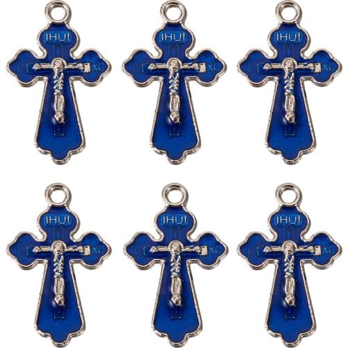 10pcs Religious Crucifix Cross Enamel Pendants Alloy cross pendant charm for Necklace Making DIY Handmade Jewelry Components