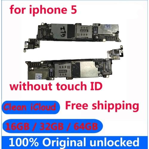 100% Original unlocked Motherboard for iphone 5 Full chips for iphone 5 Mainboard without Touch ID Free shipping 16GB 32GB 64GB