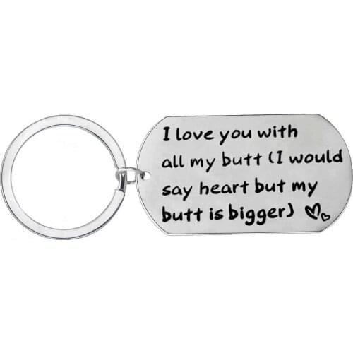 12PC I Love You With All My Butt Charm Keychain Tag Stainless Steel Keyring Girlfriend Boyfriend Jewelry Wedding Party Gifts Hot