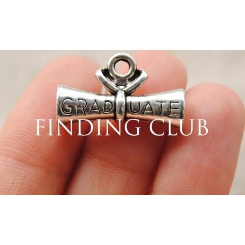 20 pcs Silver Color Graduate Diploma Charms Pendant DIY Metal Bracelet Necklace Jewelry Findings A653