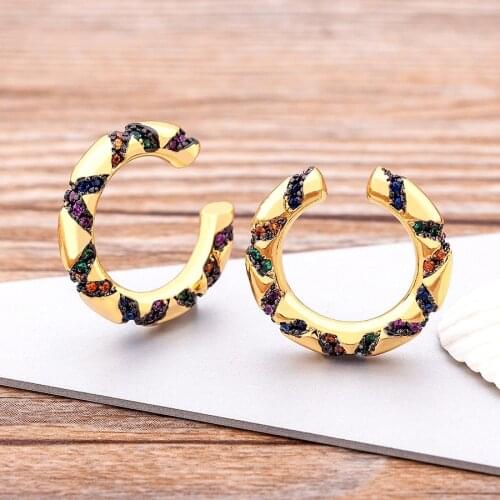 2021 New Arrival Multicolor CZ Crystal Ear Cuff Stackable C Shaped Ear Clips No Pierced Cartilage Earring for Women Earcuffs