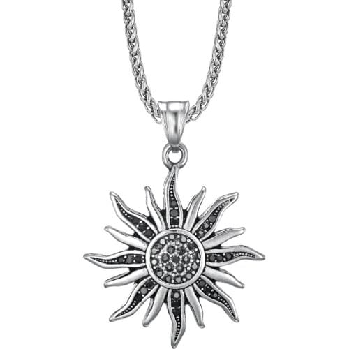 2021 New Retro Stainless Steel Sun Flower Pendant Personality Sun God Necklace For Boyfriend Gift