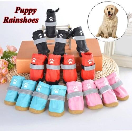 Lovely Non-slip 4pcs Dog Shoes Pet Rain Boots Breathable Warm Waterproof Shoes Wear-resistant Non-slip Waterproof Pet Supplies