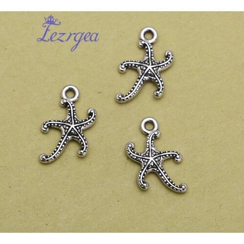 40pcs/lot--12x19mm, starfish cham,Antique silver plated starfish charms,DIY supplies, Jewelry accessories